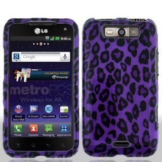 LG Connect 4G 4 G LTE MS840 MS 840 Black and Purple Leopard Animal Skin Design Snap On Hard Protective Cover Case Cell Phone Cell Phones & Accessories