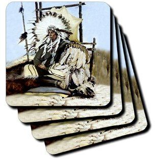 cst_859_4 Southwest   Indian Chief   Coasters   set of 8 Ceramic Tile Coasters Kitchen & Dining
