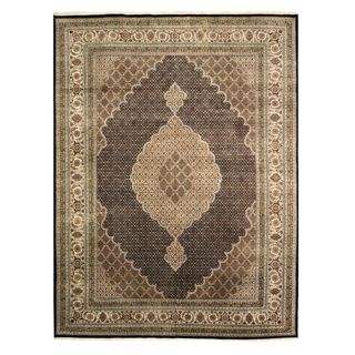 Eorc Eorc Black Hand knotted Wool And Silk Tabriz Mahi Rug (9 X 12) Black Size 86 x 12