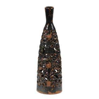 Large Black Ceramic Cutout Vase