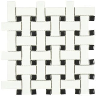Somertile 10.5x10.5 inch Victorian Basket Weave Black/white Porcelain Mosaic Tile (pack Of 10)