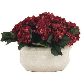 14 inch Silk Hydrangeas And Oval Crackle Ceramic Container