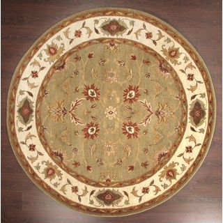 Hand knotted Ziegler Green Beige Vegetable Dyes Wool Rug (6 Round)