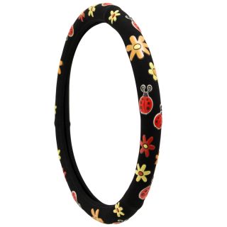 Oxgord Colorful Red Lady Bugs With Daisy Flowers Car Steering Wheel Cover Universal 15 inch