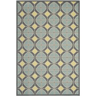 Safavieh Indoor/ Outdoor Hampton Dark Gray/ Light Blue Geometric pattern Rug (51 X 77)