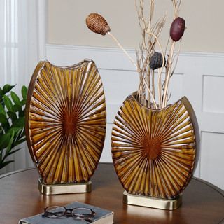 Zarina Marbled Brown 2 piece Ceramic Vase Set