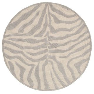 Hand Tufted Taupe/ Silver Animal Print Round Rug (5 X 5)