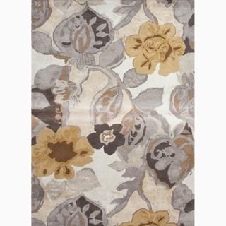 Handmade Floral Pattern Ivory/ Yellow Wool/ Art Silk Rug (9 X 12)