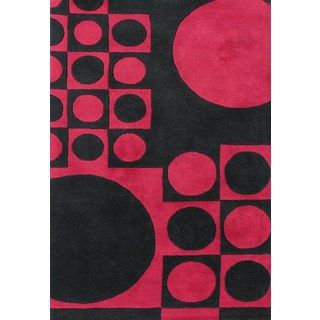 Handmade Circles Black/ Red New Zealand Blend Wool Area Rug (9 X 12)