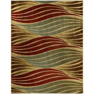 Striped Wave Ivory Contemporary Area Rug (53 X 611)