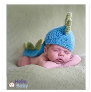 Baby Photography Prop Newborn Baby Blue Dragon Hat Handmade Crochet Clothing
