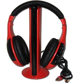 Wireless FM Stereo RS 864 863.5 864.5MHz Rf cordless Stereo Headphones For TV VCD CD PC  MP4 DVD w/Transmitter with wonderful color [ Red Color ] Electronics