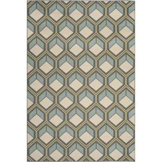Safavieh Indoor/ Outdoor Stain resistant Hampton Dark Gray/ Light Blue Rug (51 X 77)