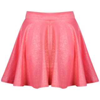 Club L Womens Embossed Skater Skirt   Coral      Womens Clothing
