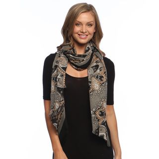 Peach Couture Grey/ Black Paisley Damask Silky Scarf Wrap Black Size Large