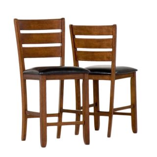 Dark Oak Wood Pub Chair With Leather Seat (set Of 2)