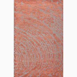 Hand made Red/ Gray Wool/ Art Silk Textured Rug (5x8)