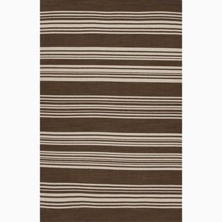 Hand made Stripe Pattern Brown/ Ivory Wool Rug (8x10)