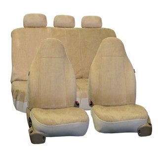 Fh Group Beige Suede Car Seat Covers Front High Back Buckets And Split Bench (full Set)