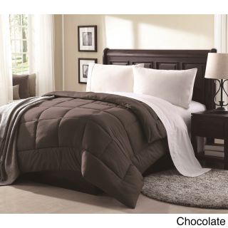 Private Lennox Overfilled Solid Color Microfiber Down Alternative Comforter Brown Size Twin