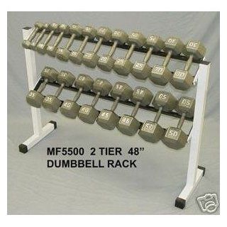 New 5 50lb Hex Dumbbells w/ 2 tier 60" Dumbbell Rack & Rubber Mat  Sports & Outdoors