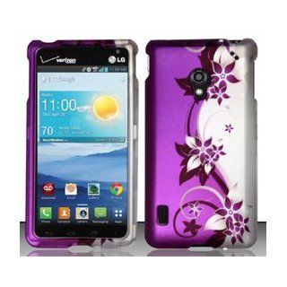 4 Items Combo For LG Lucid 2 VS870 (Verizon) Purple/Silver Vines Design Snap On Hard Case Protector Cover + Car Charger + Free Mini Stylus Pen + Free Wrist Charm Strap Lanyard Cell Phones & Accessories