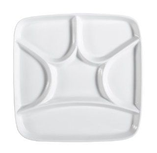 CAC China CMP SQ8 Divided Tray 8 1/2 Inch Super White Porcelain 6 Compartment Crown in Square Tray, Box of 24 Platters Kitchen & Dining