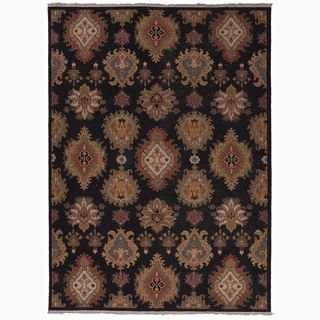 Hand made Tribal Pattern Black/ Tan Wool Rug (6x9)