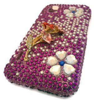 LG LS855 Marquee 3D Pink Blue Flower Ornament Bling Gem Jewel Sprint Case Skin Cover Protector Cell Phones & Accessories