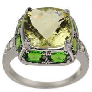 Amethyst Diamond Ring With 5.55ct Green Amethyst And 2.40ct Green Garnet With 0.25ct Fine White Diamond In solid Sterling Silver   5 Da'Carli Jewelry