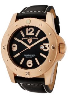 Swiss Legend 20188 RG 01  Watches,Mens Conqueror Black Dial Rose Gold IP Case Black Leather, Casual Swiss Legend Quartz Watches