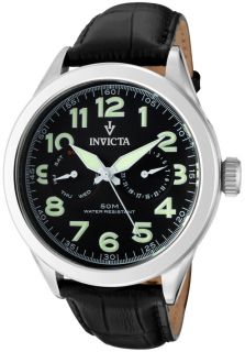 Invicta 11741  Watches,Mens Vintage Black Dial Black Genuine Calf Leather, Casual Invicta Quartz Watches