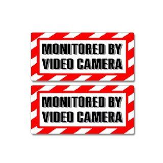 Monitored By Video Camera Sign   Alert Warning   Set of 2   Window Business Stickers Automotive