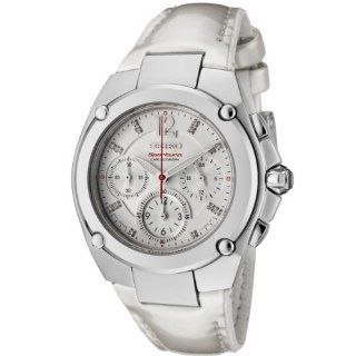 Seiko Women's SRW897 Sportura Chronograph Diamond Accented White Dial White Leather Watch Sportura Watches