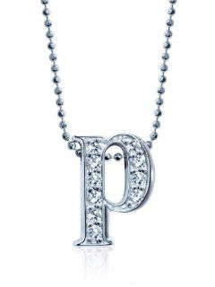 Alex Woo "Little Letters" Diamond and 14k White Gold P Pendant Necklace, 16" Jewelry