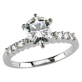 Polished 14k White gold 1 3/4 CTTW Round Moissanite Engagement Ring Jewelry
