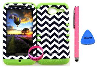 Premium Hybrid 2 in 1 Case Cover Kickstand Dark Blue Chevron Waves Snap On + Lime Silicone for Motorola XT 901 Motorola electrify M (Stylus Pen, Pry Tool & Wireless Fones' Wristband included) Cell Phones & Accessories