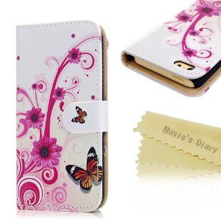 Mavis's Diary for Iphone 5C Fashion Flower Butterfly Design Flip Leather Cover Case with Soft Clean Cloth Cell Phones & Accessories