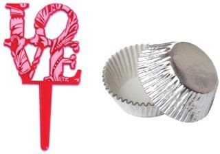 Dress My Cupcake V 904SET MINI FOIL SLV Mini Silver Foil Liners/Pink/Red Valentines Decorative LOVE Sign Pick Topper, Case of 144 Kitchen & Dining