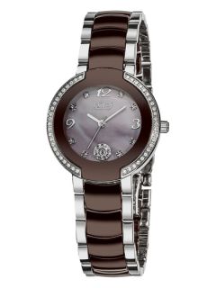 Womens Brown, Silver, & Diamond Watch by Burgi