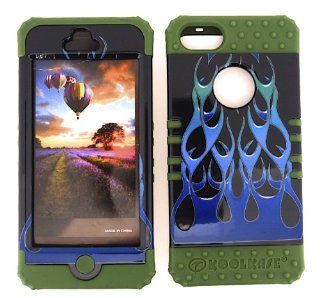 3 IN 1 HYBRID SILICONE COVER FOR APPLE IPHONE 5 HARD CASE SOFT DARK GREEN RUBBER SKIN WILD FLAME DG TP876 KOOL KASE ROCKER CELL PHONE ACCESSORY EXCLUSIVE BY MANDMWIRELESS Cell Phones & Accessories