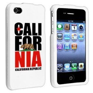 Apple iPhone 4 4S White Rubber Hard Case Snap on 2 piece Color Cali California Republic Bear Cell Phones & Accessories