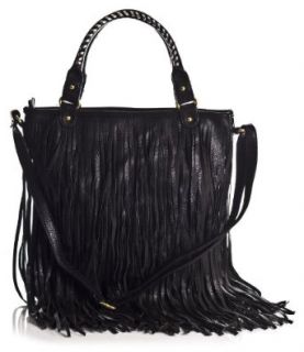LS_3699 LF_906 Celebrity Style Fringe Cowgirl Tassel Shoulder Bag (Black) Handbags Shoes