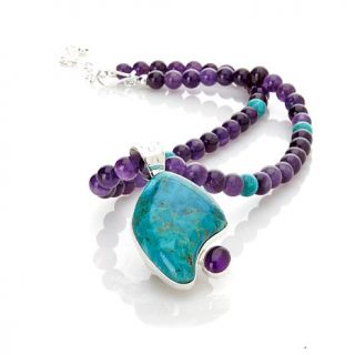 Jay King Kingman Turquoise and Oval Amethyst Pendant and Beaded Necklace