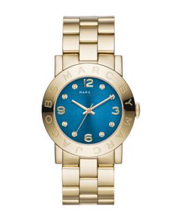 36mm Amy Crystal Analog Watch with Bracelet Strap, Golden/Blue   MARC by Marc