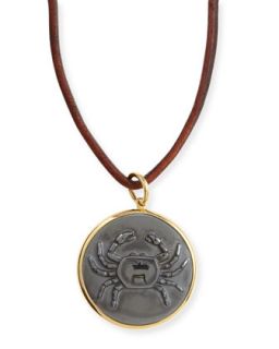 Hematite Cancer Zodiac Pendant Necklace on Leather Cord   Syna