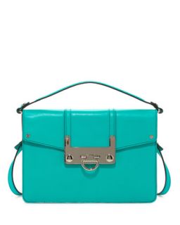 Bryant Leather Flap Crossbody Bag, Turquoise   Milly