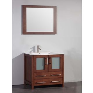 Legion Furniture Ceramic Top 36 inch Sink Cherry Bathroom Vanity And Matching Framed Mirror Brown Size Single Vanities