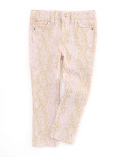 The Skinny Snake Jeans, Pink/Gold, Sizes 8 10   7 For All Mankind