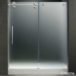 Vigo 60 inch Frameless Center Drain Left sided Shower Door 0.375 inch Frosted Glass With White Base